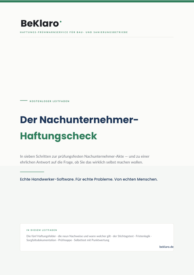 Titelseite des Leitfadens „Der Nachunternehmer-Haftungscheck“